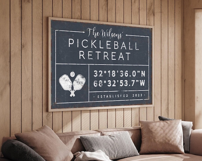 personalized PICKLEBALL sign, personalized last name canvas, pickleball wall prints, custom coordinates, vintage farmhouse decor {gdb}