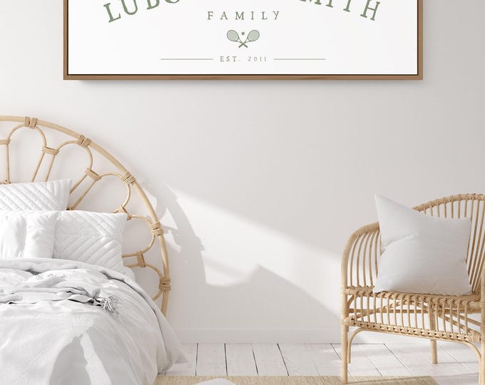 Family Name Wall Sign: Tennis Sports Print - Rustic Farmhouse Frame