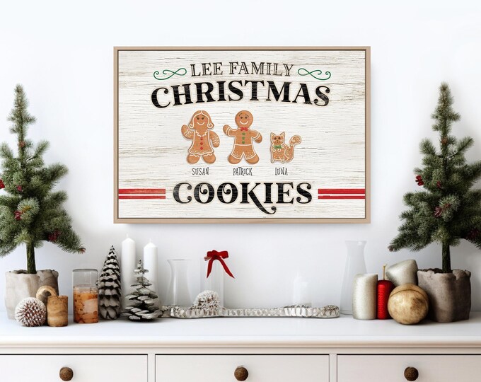 Christmas Family Sign, Gingerbread Design, Personalized (Multiple Sizes)