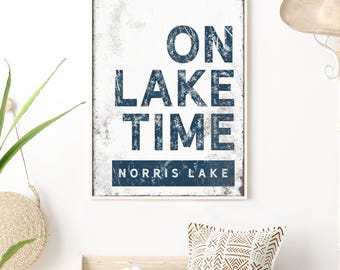 Nautical Lake Sign: Custom 'On Lake Time' Vintage Wall Art