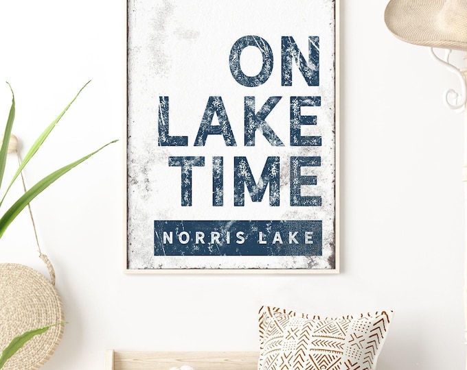 Nautical Lake Sign: Custom 'On Lake Time' Vintage Wall Art