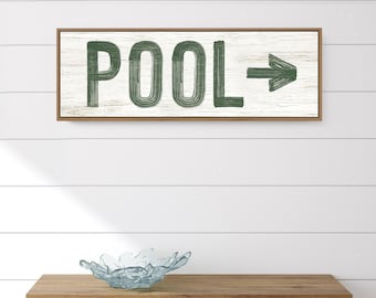 Backyard Pool Sign Forest Green Cream Right Arrow Custom Wall Art Patio Decor
