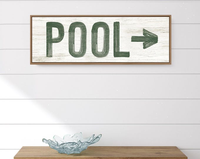 Backyard Pool Sign Forest Green Cream Right Arrow Custom Wall Art Patio Decor