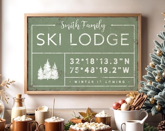 Ski Lodge Wall Sign: Personalized Family Name (Wood or Canvas)