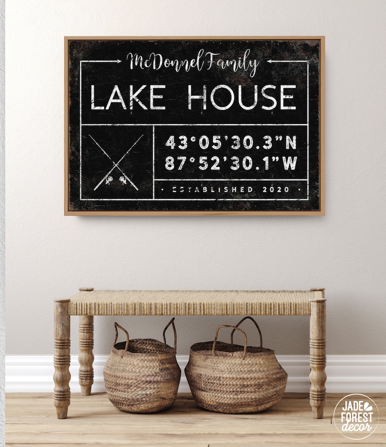 Personalized Lake House Sign Rustic Last Name Canvas for Etsy