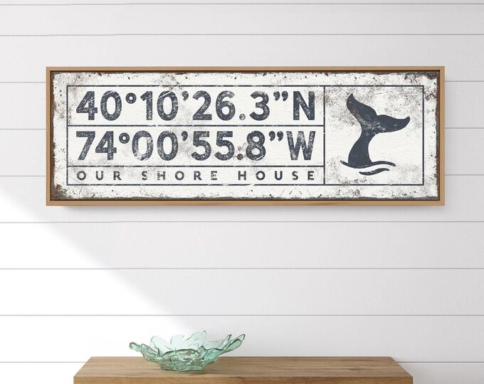 Nautical Coordinates Sign - Personalized Whale Tail Beach Decor