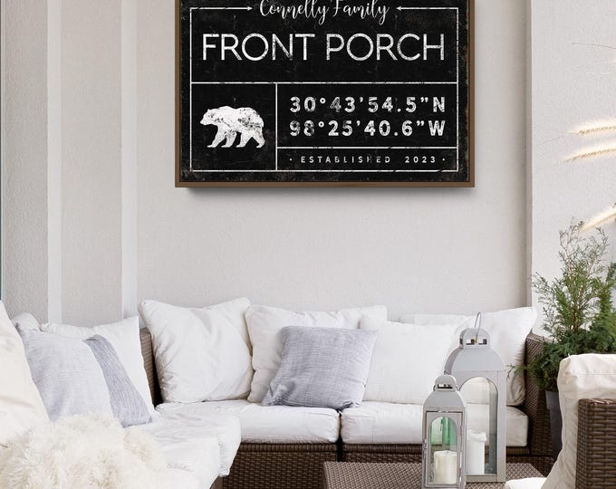 Custom Front Porch Sign - Vintage Bear Art and Family Coordinates