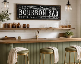Willowy Heights Bar Sign, Custom Family Bourbon Bar, Personalized Est Year Wall Art
