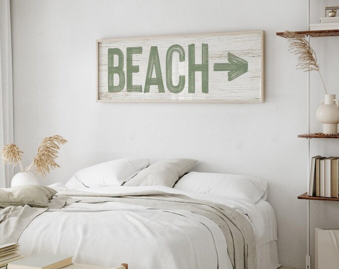 Vintage Coastal Arrow Sign - Green Beach House Wall Decor