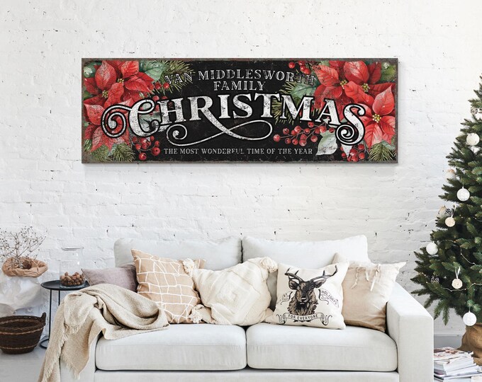 Christmas Wall Decor: Floral Holiday Sign (Canvas, Paper, or Aluminum)