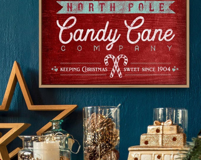 Candy Cane Sign Custom Family Name Red Teal Cream Christmas Decor