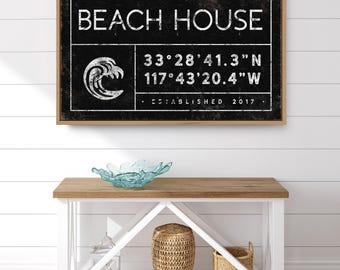 Coordinates Print With Your Own Beach House Name And Latitude, Custom Wave Sign