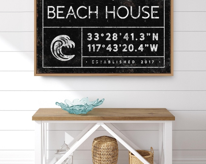 Coordinates Print With Your Own Beach House Name And Latitude, Custom Wave Sign