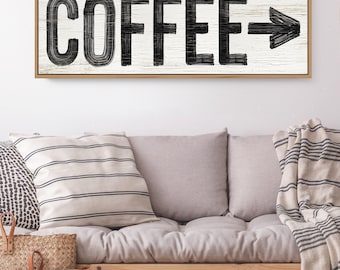 Coffee Wall Sign: Vintage Arrow Print (Canvas or Paper, Custom Colors)