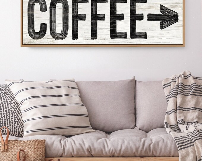 Coffee Wall Sign: Vintage Arrow Print (Canvas or Paper, Custom Colors)