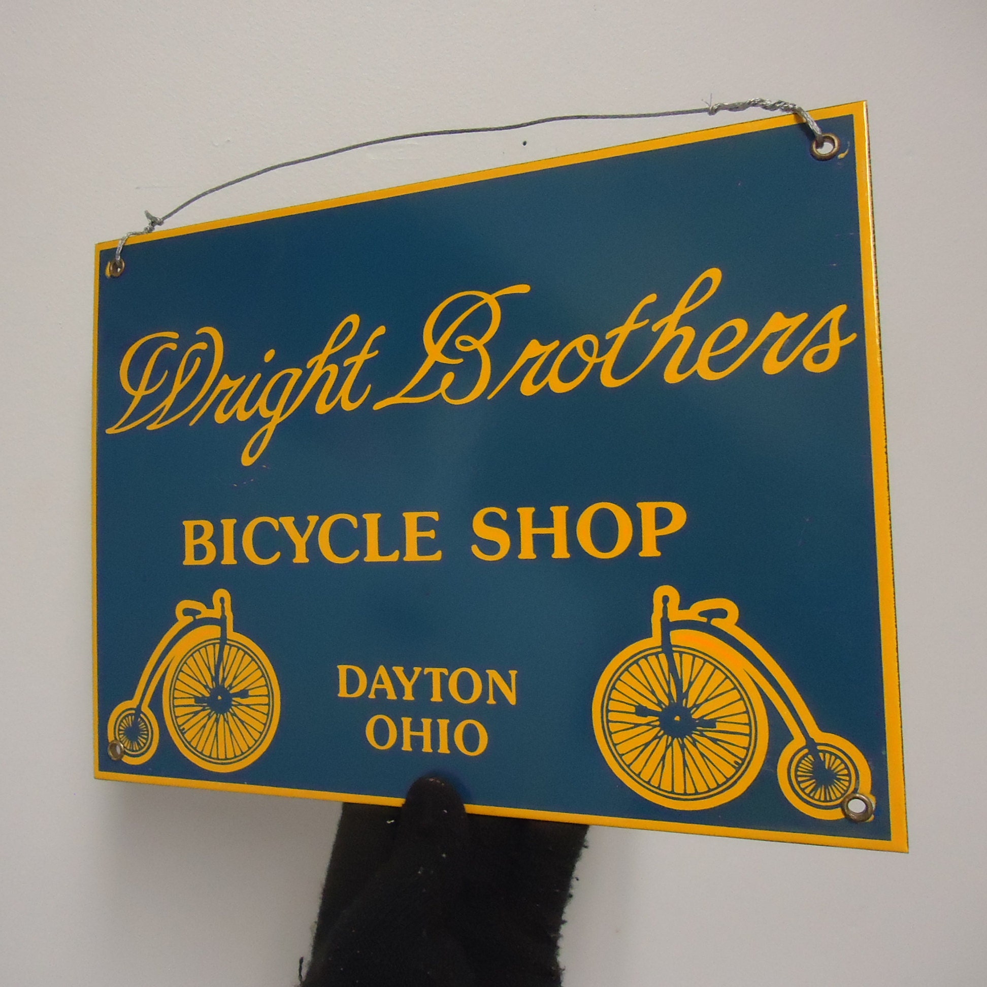 Vintage Bicycle Shop Porcelain Sign Advertising Wright Brothers