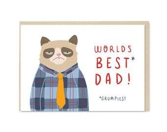 Grumpy Cat Father's Day Card | Cute kawaii Father's Day A6 blank greetings card