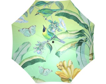 Castlefield Jungle Dreams Green Tropical Butterfly Banana Bird Foldable Umbrella