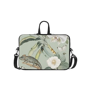 Castlefield Camaleo Tropical Jungle Chameleon Butterflies Orchid Floral 17&quot; 15&quot; 13&quot; 11&quot; Laptop Bag Computer Bag Laptop Sleeve Green