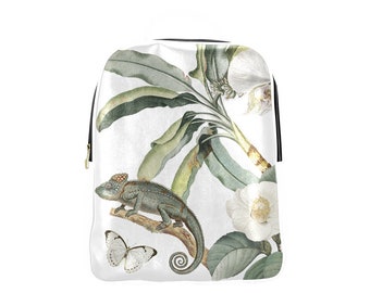 Castlefield Design Camaleo Tropical Jungle Chameleon Butterflies Orchid Floral Backpack Book Bag Knapsack Rucksack Floral Butterfly