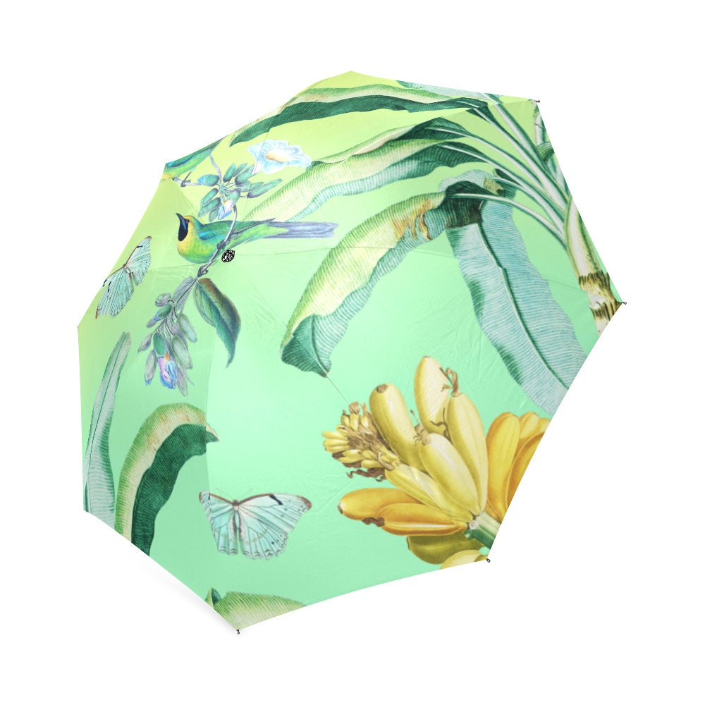 Jungle Dreams Green Tropical Butterfly Banana Bird Umbrella