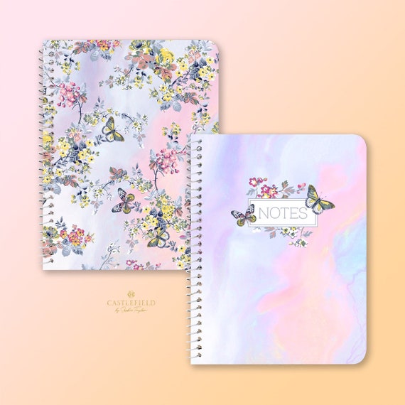 5.5x7.25 Castlefield Mirrored Floral Abstract Flowers Softcover Spiral Notebook