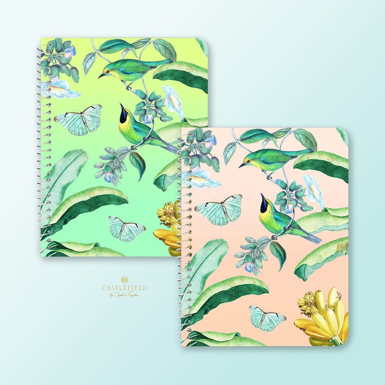 Castlefield Jungle Dreams Tropical Floral Flowers Birds Bananas Softcover Spiral Notebook 5.5x7.25 image 2