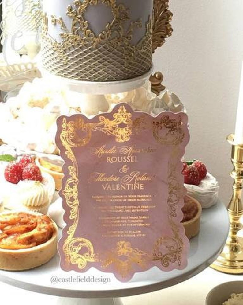 Castlefield Pink Gold Baroque Rococo Flourishes Wedding Event Invitations RSVP Reception Stationery Customized Printable Luxury image 6