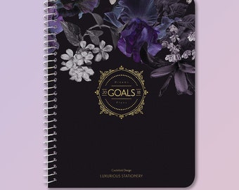 Castlefield Lalia Dark Floral Goals Softcover Spiral Notebook (5.5"x7.25")