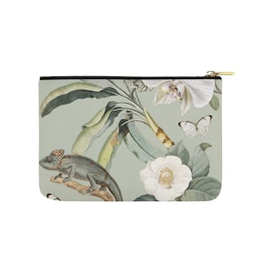 Castlefield Camaleo Tropical Jungle Chameleon Butterflies Orchid Floral Toiletries Bag Makeup Bag Accessories Pouch Melanin Dark Skin Beauty