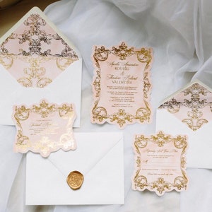 Castlefield Pink Gold Baroque Rococo Flourishes Wedding Event Invitations RSVP Reception Stationery Customized Printable Luxury image 4