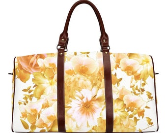 Castlefield Yellow Romantic Floral Travel Bag Duffel Overnight Gym Bag Pretty Feminine Luggage