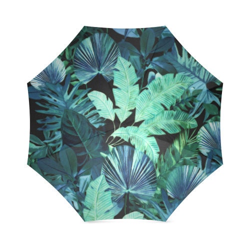 Tropical Leaf Dark Green Palm Tree Foldable Umbrella