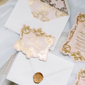 Castlefield Pink Gold Baroque Rococo Flourishes Wedding Event Invitations RSVP Reception Stationery Customized Printable Luxury image 5