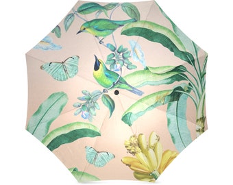 Castlefield Jungle Dreams Pink Tropical Butterfly Banana Bird Foldable Umbrella