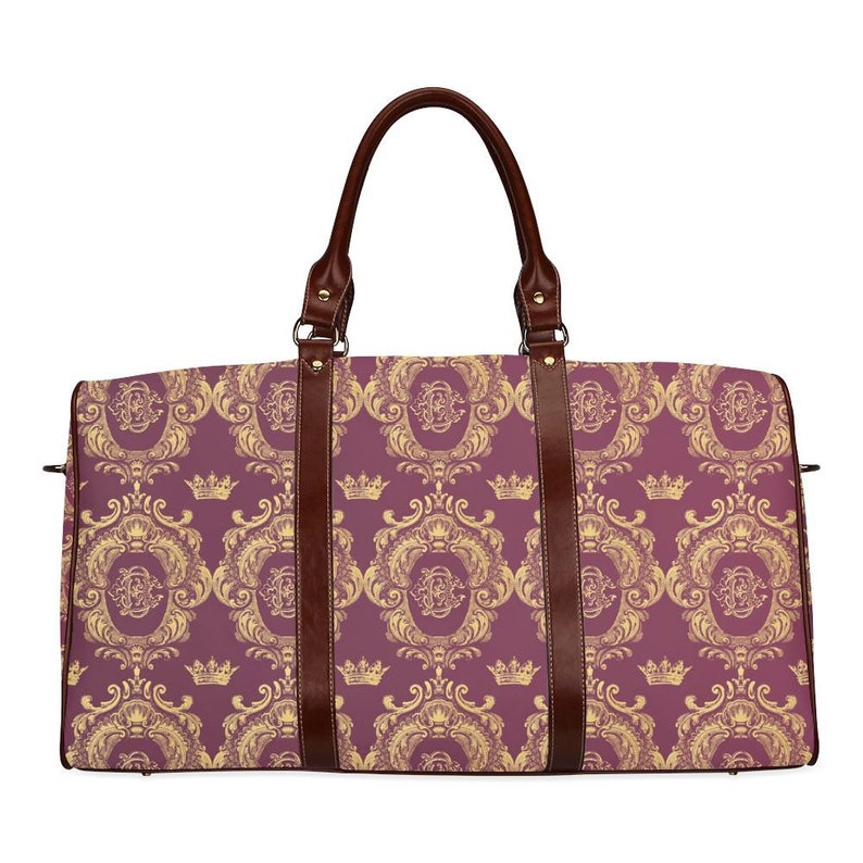 Castlefield Regal Crown Crest Pattern Red and Gold Travel Bag Duffel Overnight Gym Bag Pretty Feminine Luggage image 1