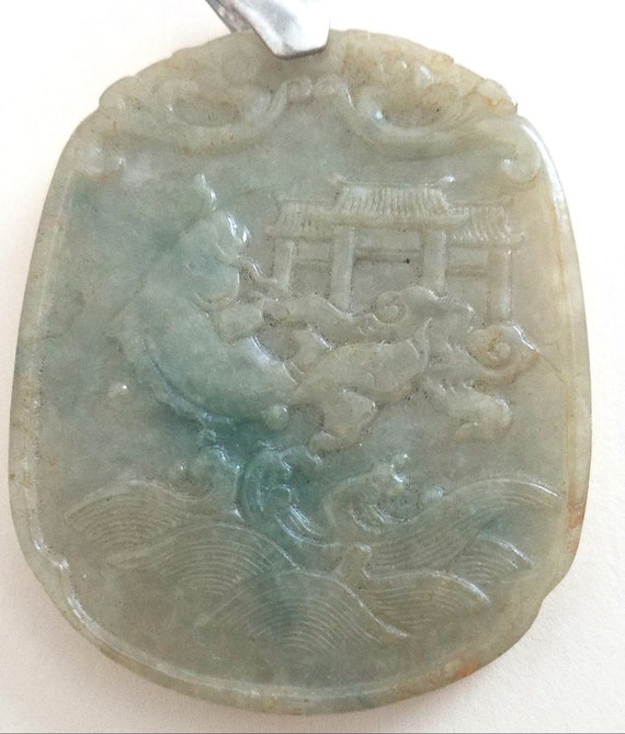 Beautifully Carved Jade Pendant Featuring a fish … - image 2