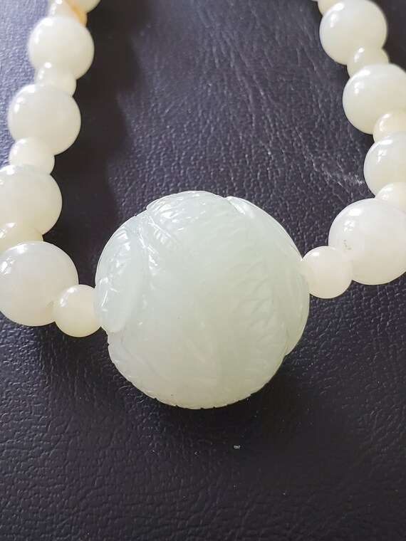 Jade Necklace with 5 Large Carved Jade Beads - image 2