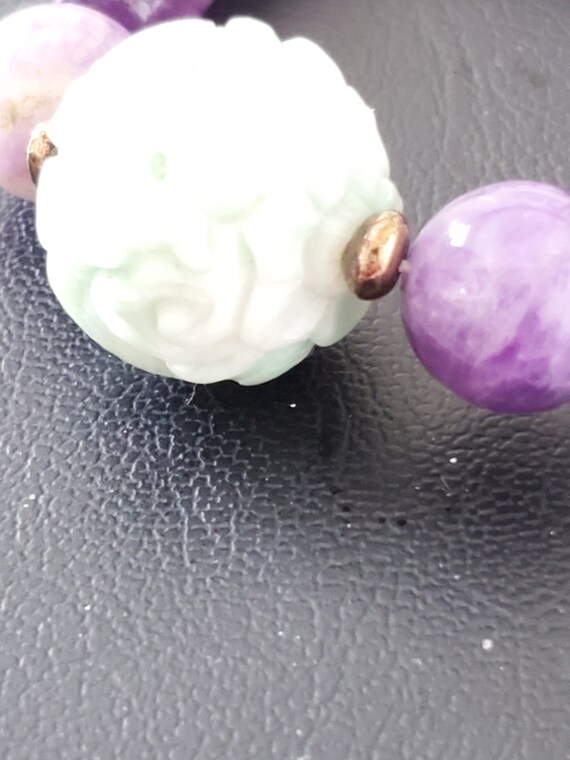 Amethyst Necklace with Large Carved Jade Bead - image 2