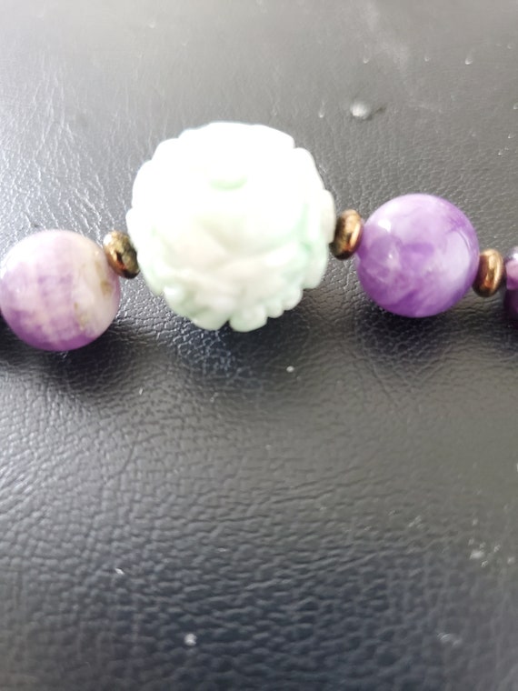 Amethyst Necklace with Large Carved Jade Bead - image 6