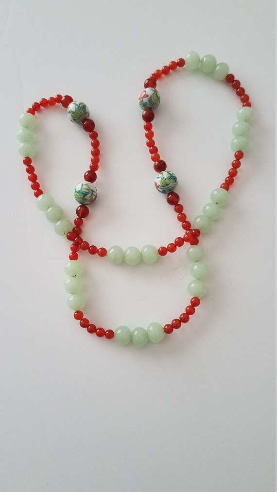 Beautiful Peking Glass Necklace with Carnelian Bea