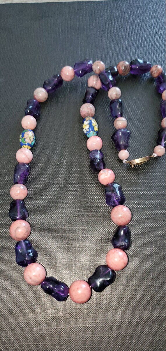 Rhodonite Necklace with Amethyst Nugget Beads