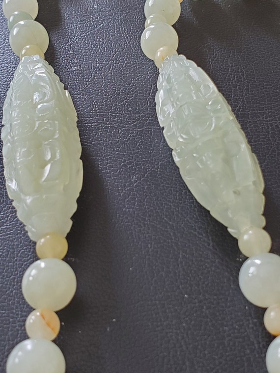 Jade Necklace with 5 Large Carved Jade Beads - image 3