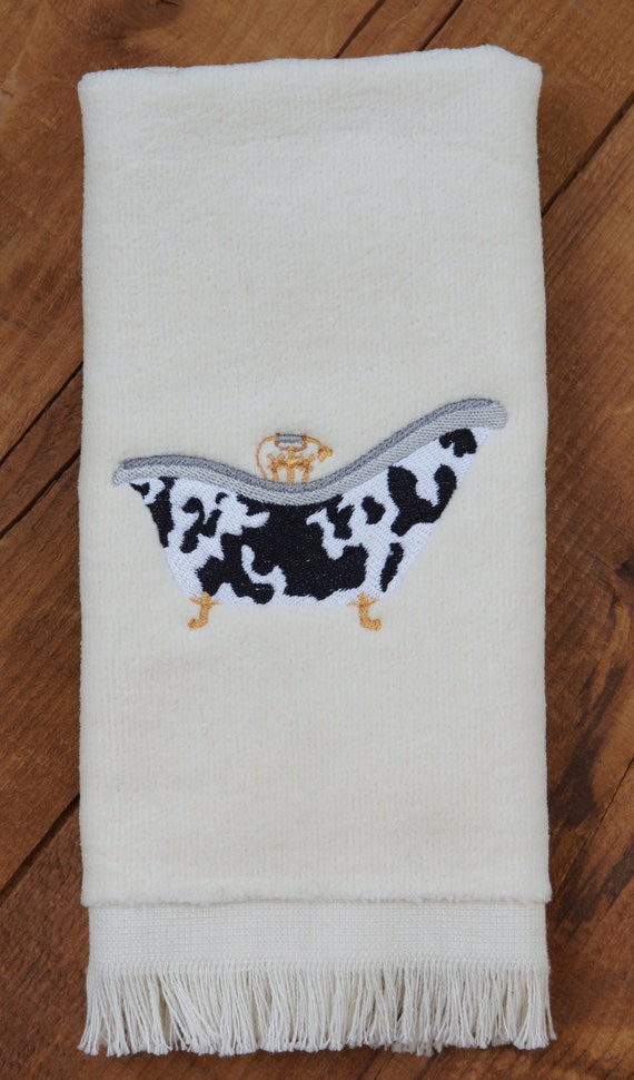 Embroidered Towels Cow Bathtub Embroidered Hand Towel or Etsy