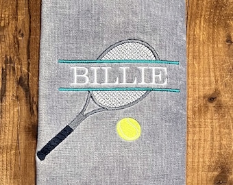 Custom Tennis Towel Personalized, Embroidered Tennis Racquet and Ball with Name, Tennis Gifts, Towels with Names