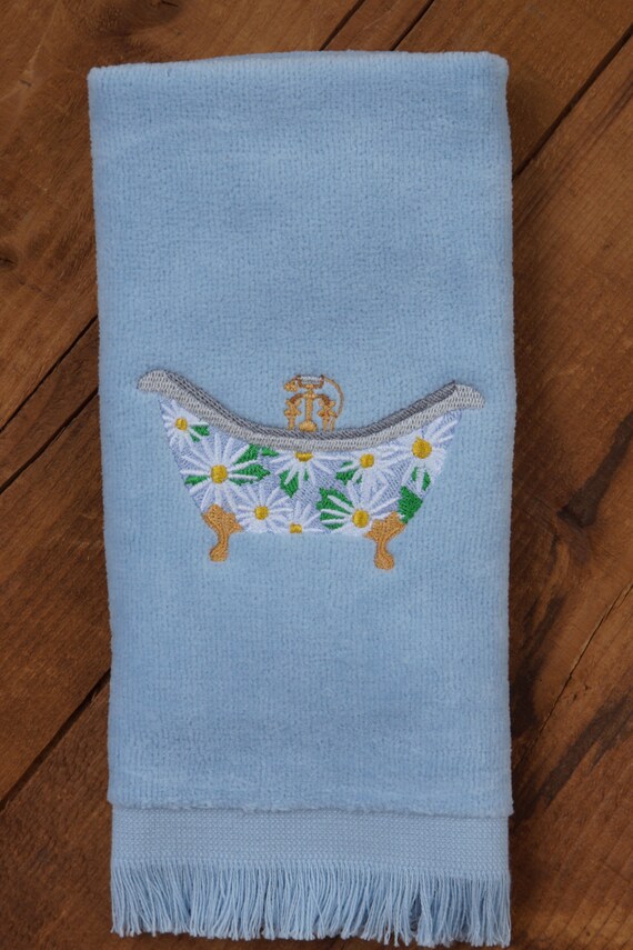 Embroidered Towels Daisy Bathtub Embroidered Hand Towel or Etsy