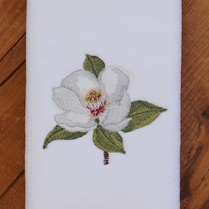 Magnolia Towel, Magnolia Embroidered Fingertip Towel or Hand Towel, Towels for Bathroom, Embroidered Flowers