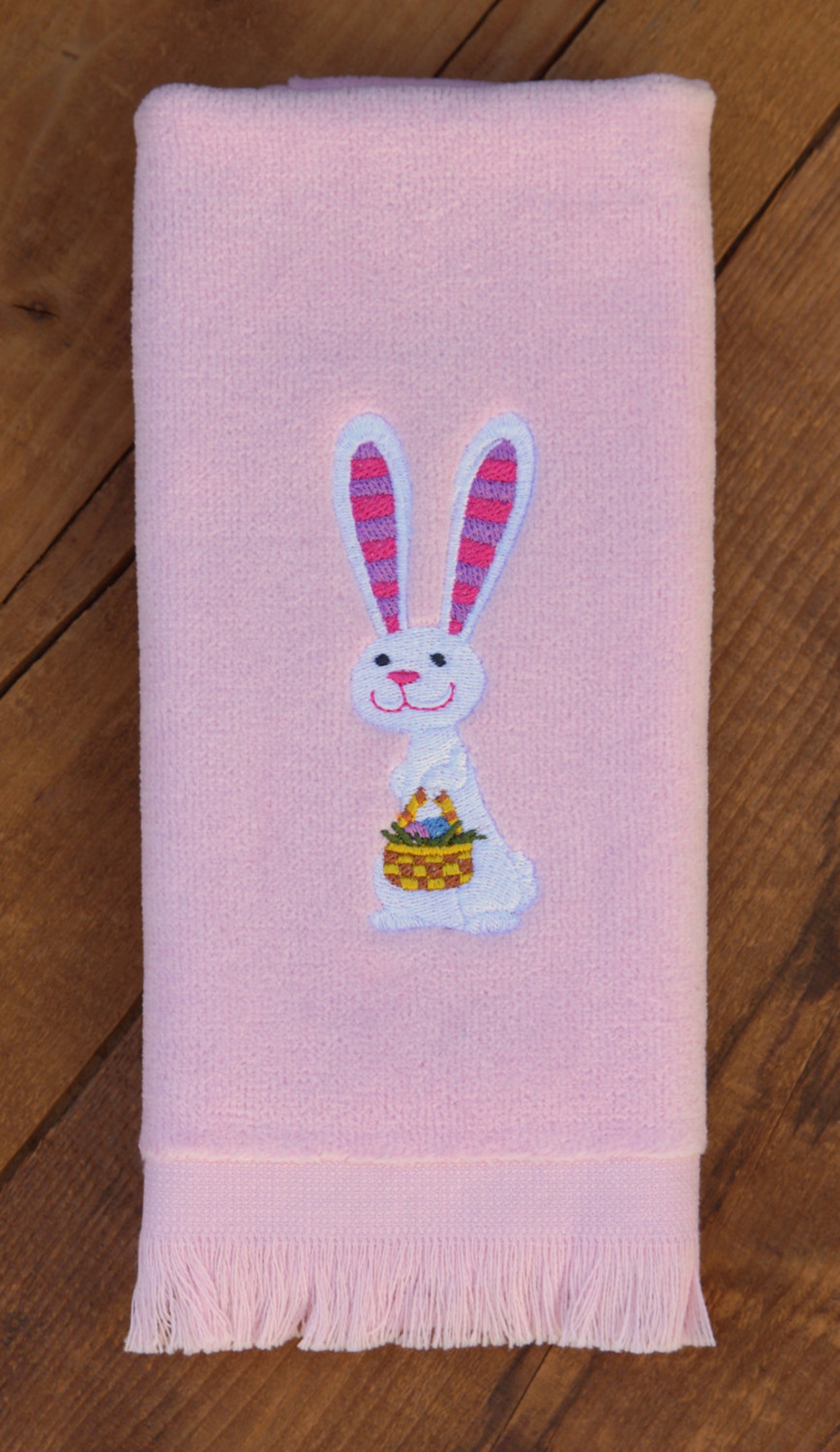 Embroidered Towels Easter Bunny With Basket Embroidered Hand Etsy