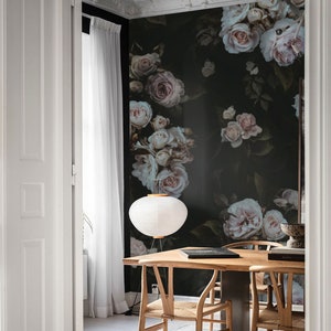 Midnight Bloom Wall Mural, Moody Floral Wall Mural, Dark Floral Wallpaper, Dark Aesthetic Flowers Wallpaper, Nursery and room décor