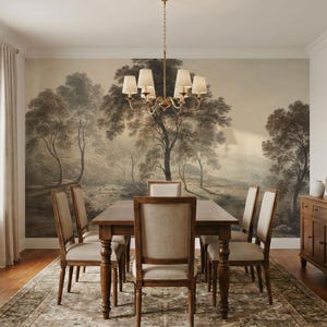 Classic Pastoral View Mural, Antique Countryside Wallpaper, Timeless Nature Landscape Mural